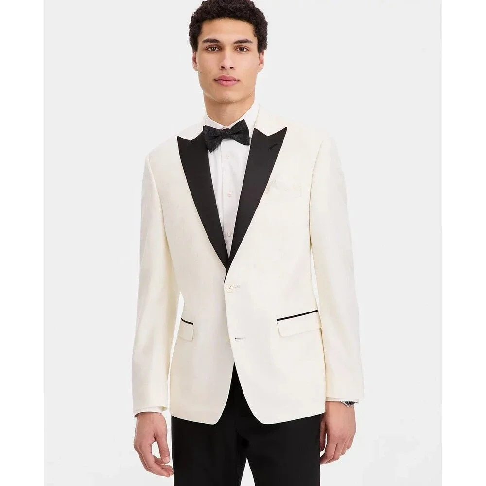 $295 NEW BAR III MENS 46R CREAM FLORAL JACQUARD TUXEDO SUIT JACKET
